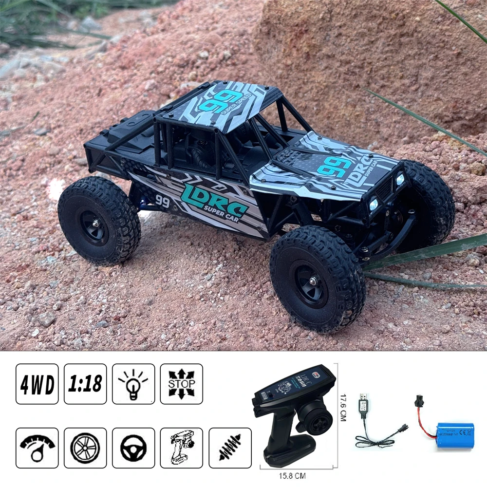 LDRC 18499 1/18 4WD Ready-to-Run RC Rock Crawler with Pipe Rack and LED Lights