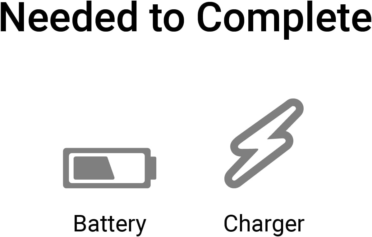 Icons of a battery and a charger with text 'Needed to Complete' above them on a white background.