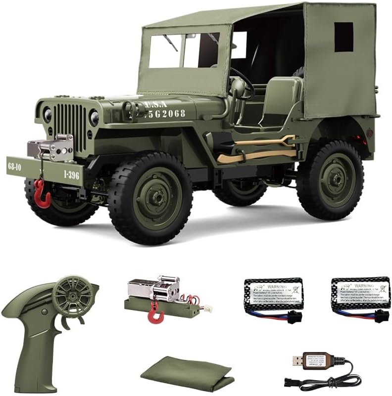 1/10 Willys MB Jeep 4WD Ready to Run RC Crawler with Tarpaulin and LED Lights
