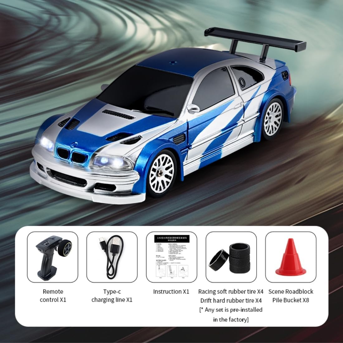 Mini RC Drift Car 1/43 4WD Ready to Run with BMW 3 Series-Inspired Body and LED Lights