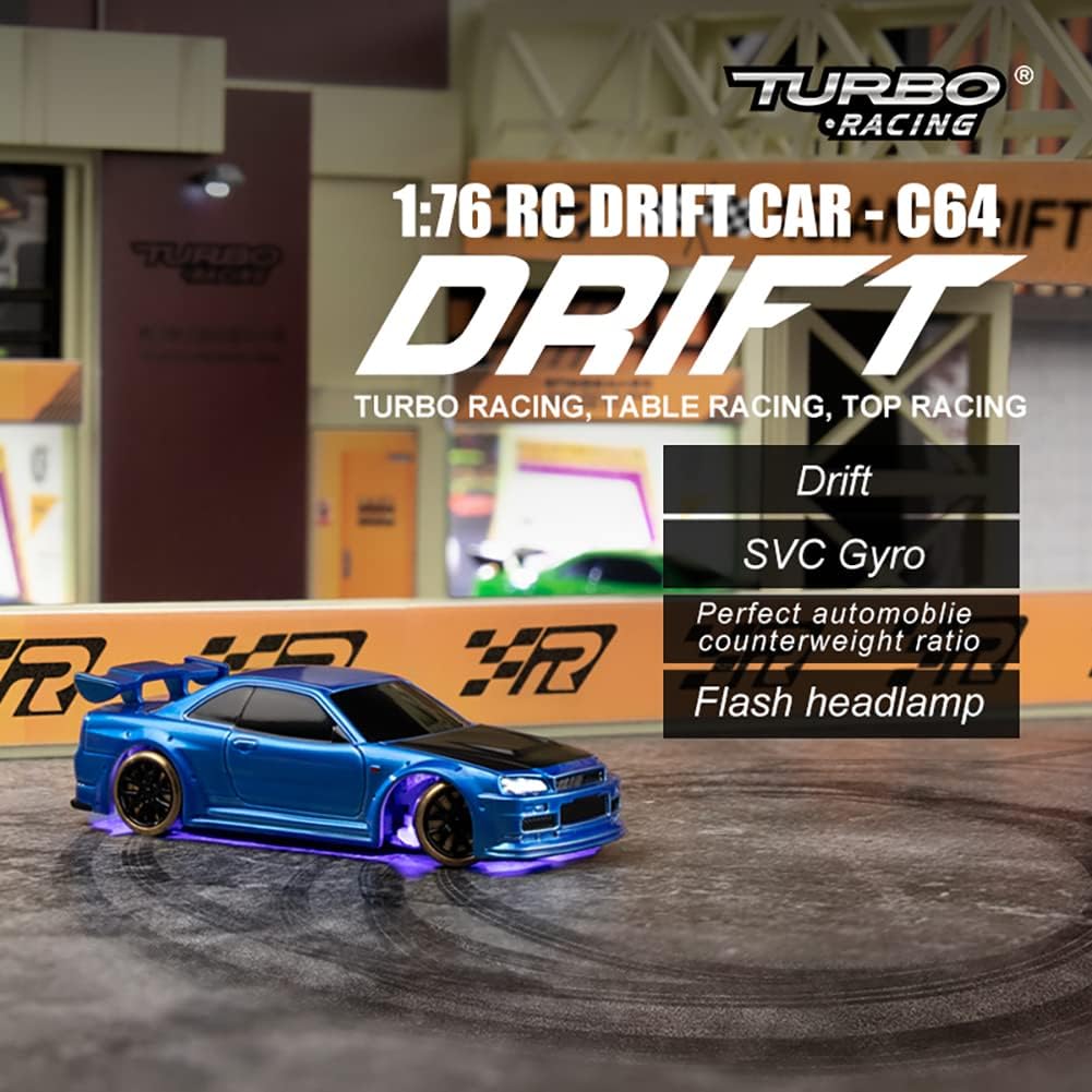FLYCOLOR Turbo Racing C64 1:76 RWD Ready to Run Drift RC Car with Gyro and LED Lights