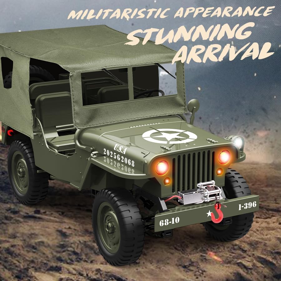 1/10 Willys MB Jeep 4WD Ready to Run RC Crawler with Tarpaulin and LED Lights