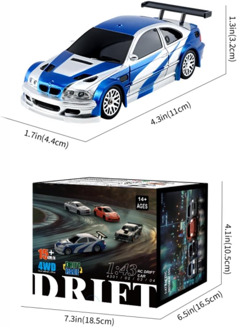 Mini RC Drift Car 1/43 4WD Ready to Run with BMW 3 Series-Inspired Body and LED Lights