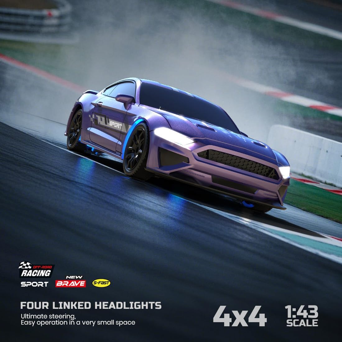1:43 4WD Full Proportional Ready to Run Drift RC Car, Ford Mustang-Inspired
