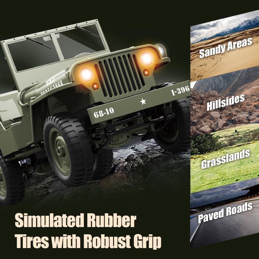 1/10 Willys MB Jeep 4WD Ready to Run RC Crawler with Tarpaulin and LED Lights