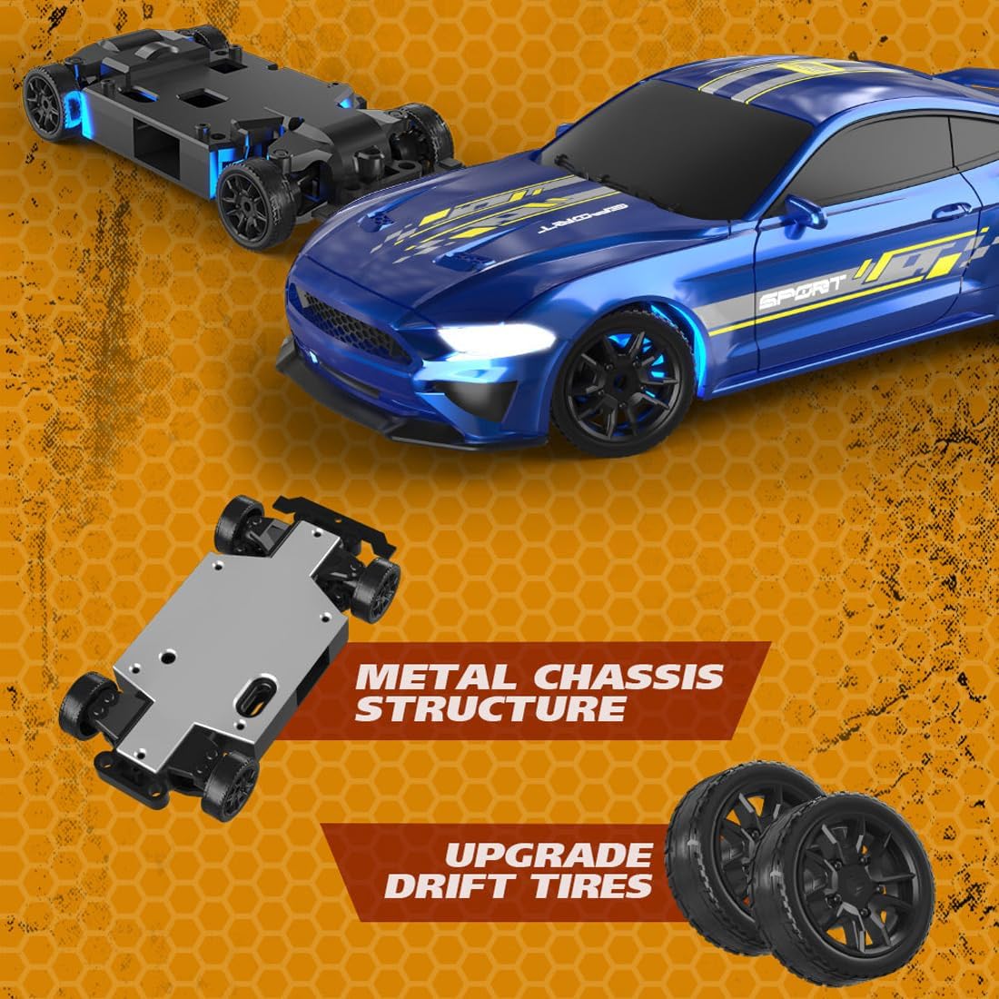 1:43 4WD Full Proportional Ready to Run Drift RC Car, Ford Mustang-Inspired