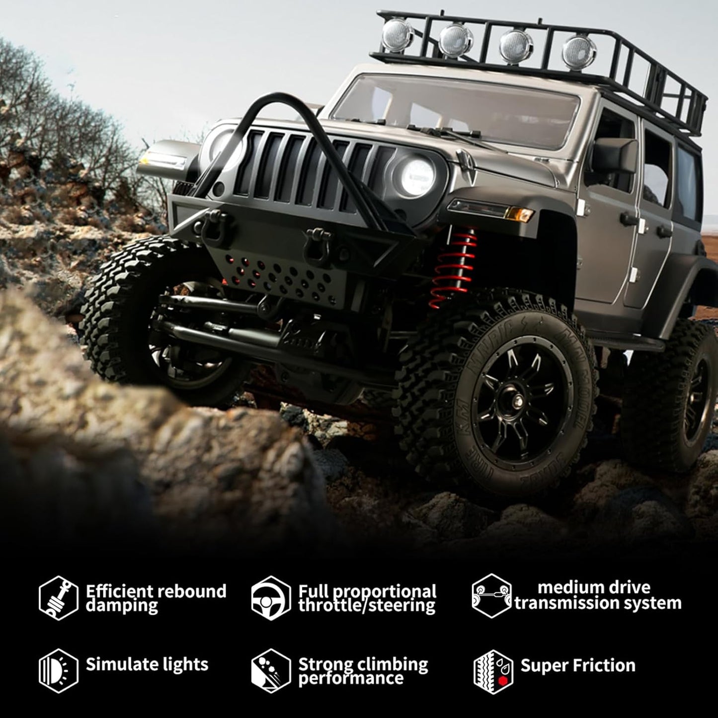 GoolRC 1/12 Scale 4WD All-Terrain RC Rock Crawler with Lights