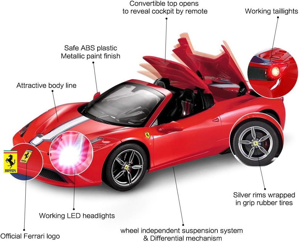 RASTAR 1/14 Scale Ferrari 458 Speciale A RTR RC Car – Licensed, Convertible Roof