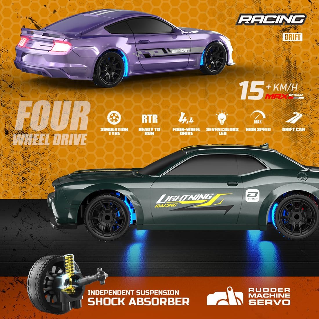 1:43 4WD Full Proportional Ready to Run Drift RC Car, Ford Mustang-Inspired