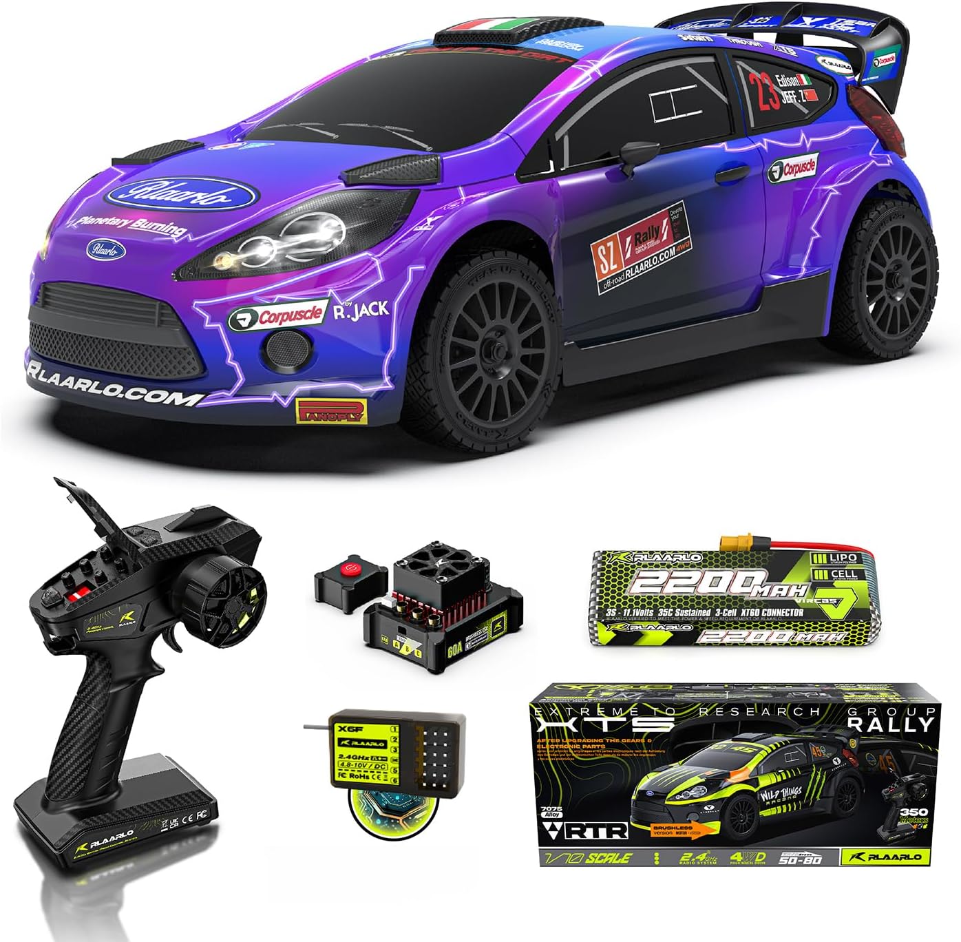 CROBOLL RLAARLO 1/10 4WD Brushless RC Drift Car in Purple with Gyro