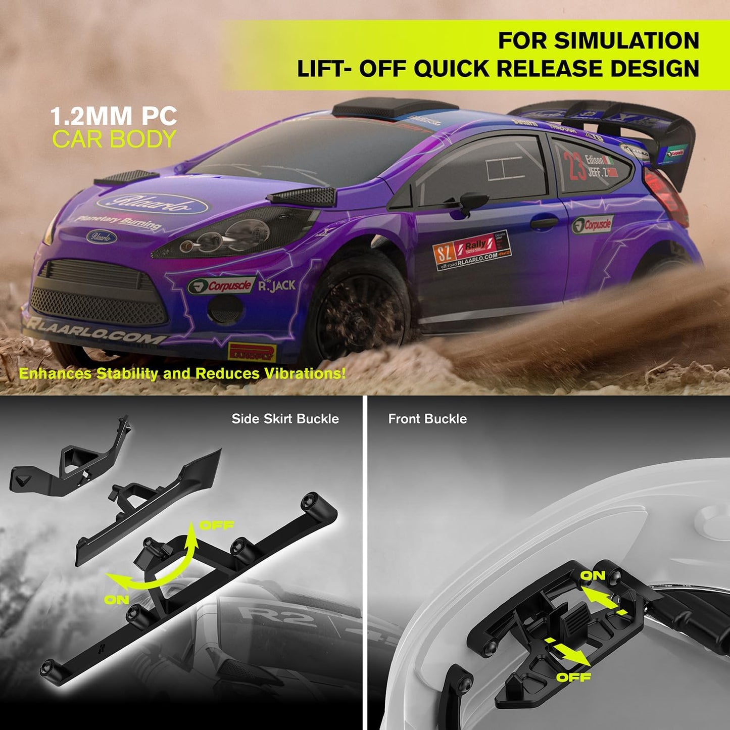 CROBOLL RLAARLO 1/10 4WD Brushless RC Drift Car in Purple with Gyro