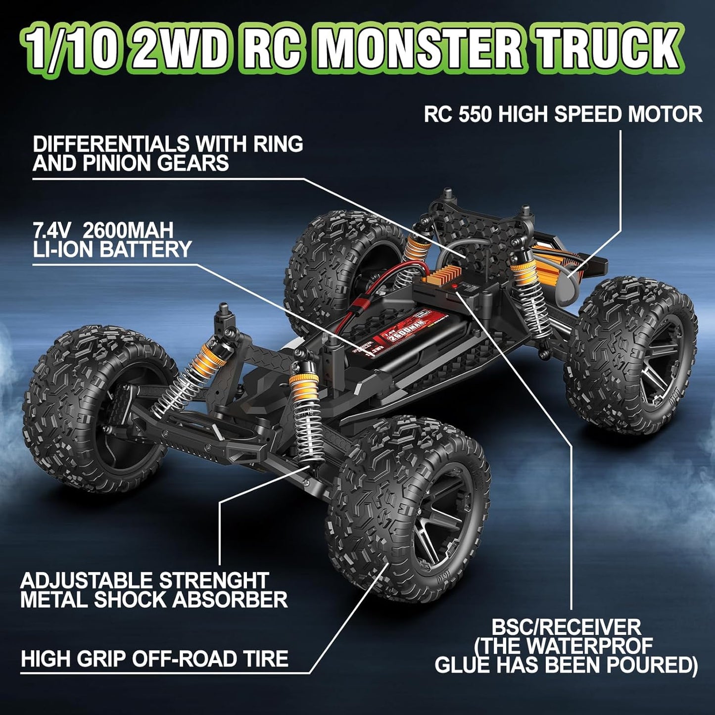 Womaqu 1:10 Scale 4WD High-Speed RC Monster Truck – 18-Inch
