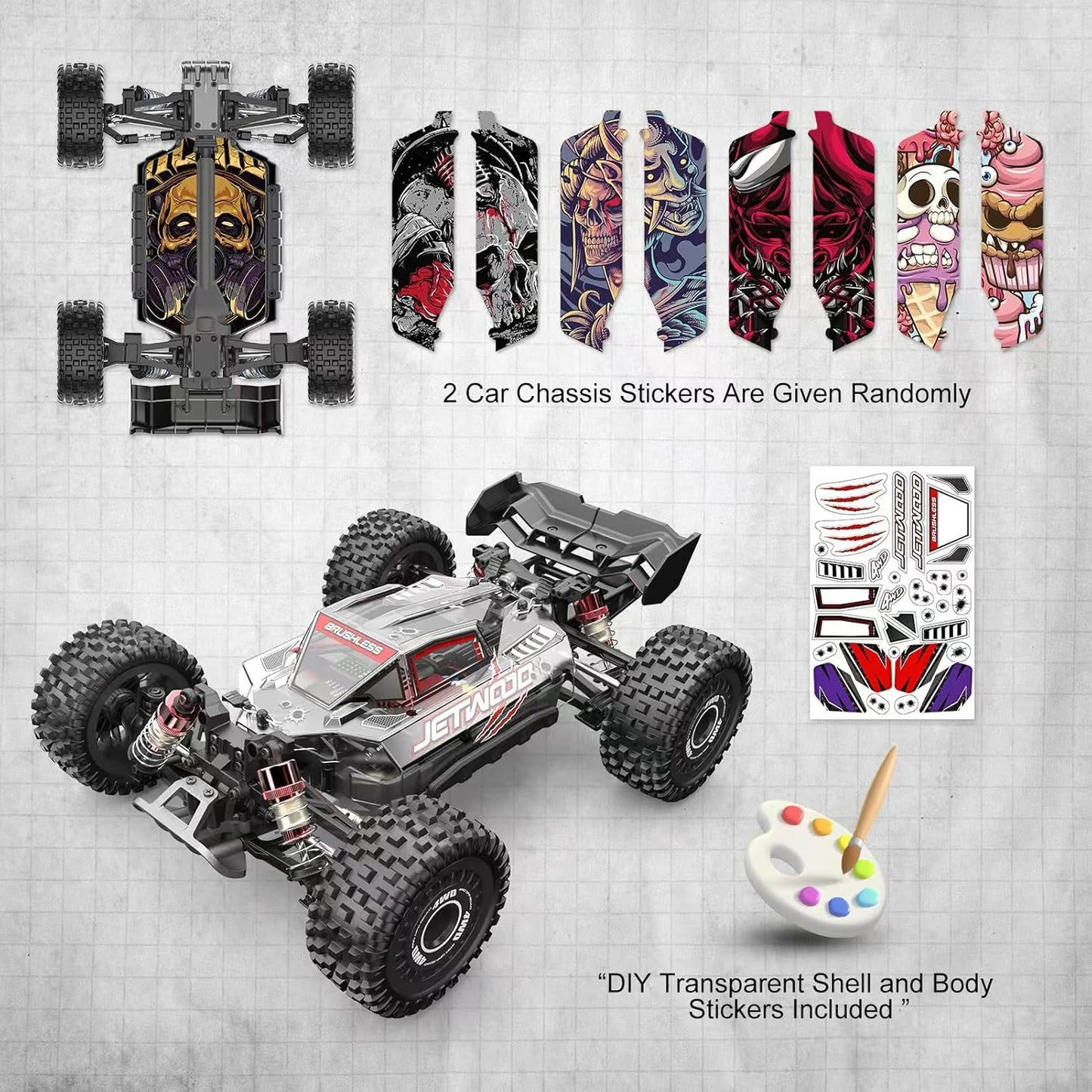 Jetwood 1/16 4WD Brushless Off-Road RC Buggy – Max 42 mph, Twinshell RTR