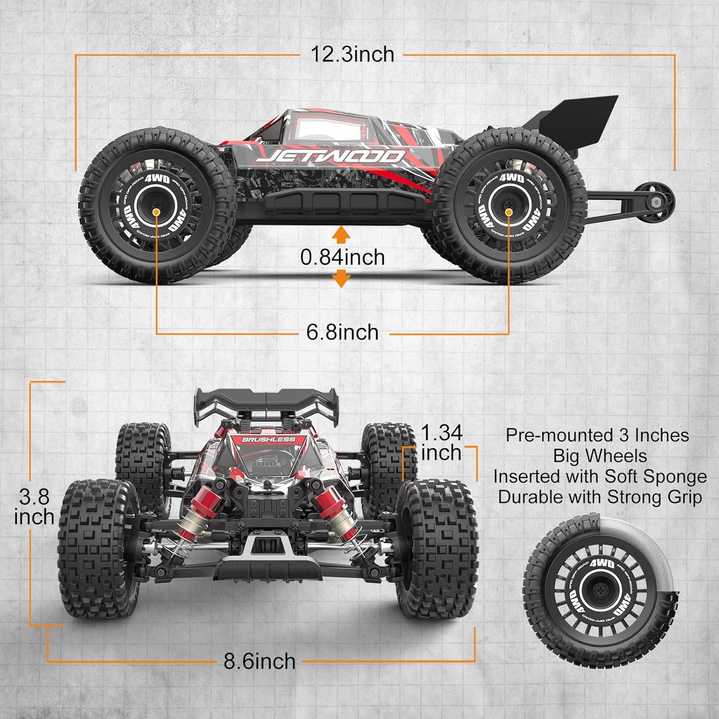 Jetwood 1/16 4WD Brushless Off-Road RC Buggy – Max 42 mph, Twinshell RTR