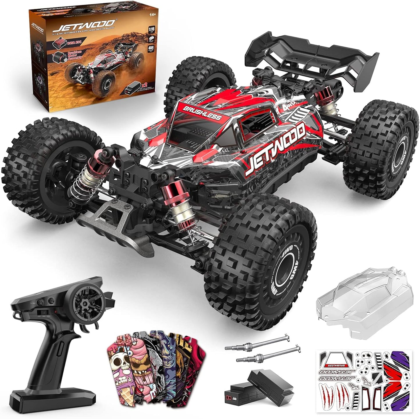 Jetwood 1/16 4WD Brushless Off-Road RC Buggy – Max 42 mph, Twinshell RTR