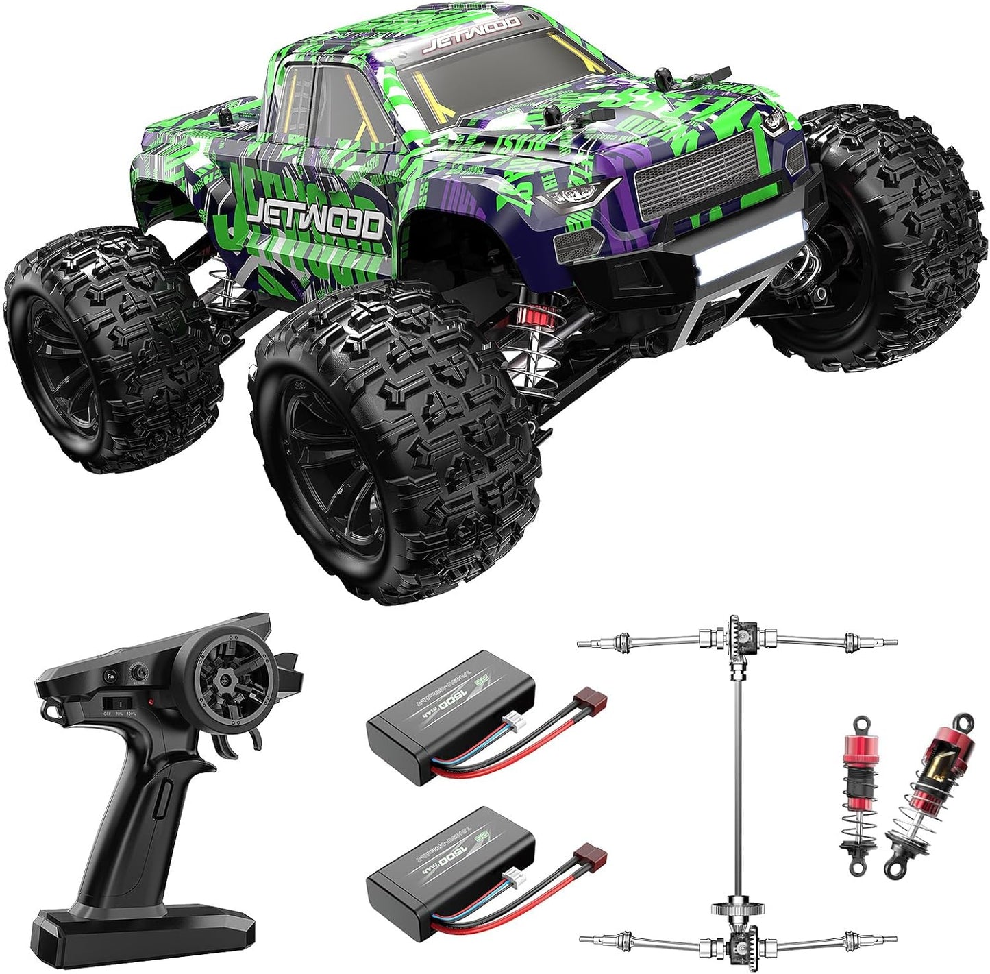 Jetwood JC16W 1/16 Scale 4WD Brushed RC Monster Truck Ready-to-Run with Dual Batteries