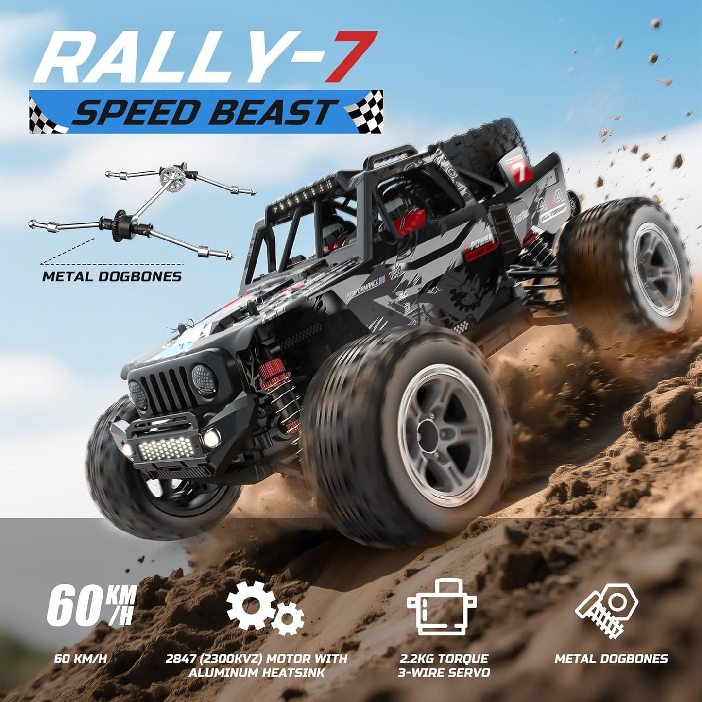 DEERC 207E 1/10 4WD Brushless Ready to Run Monster Truck with LED Lights