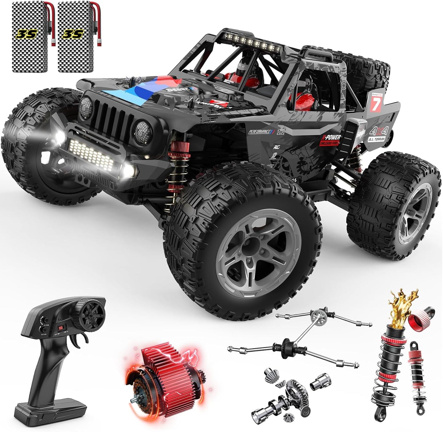 DEERC 207E 1/10 4WD Brushless Ready to Run Monster Truck with LED Lights