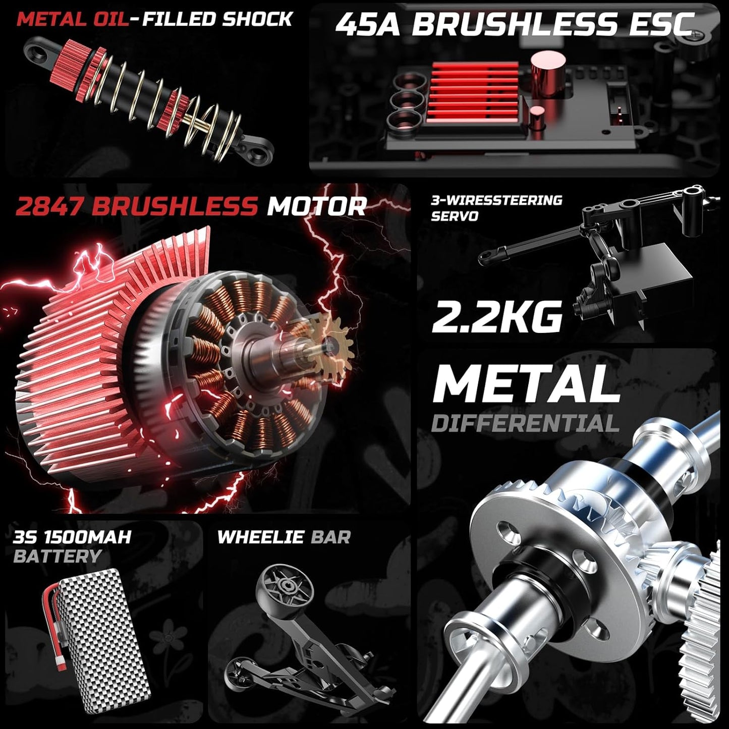 DEERC 207E 1/10 4WD Brushless Ready to Run Monster Truck with LED Lights