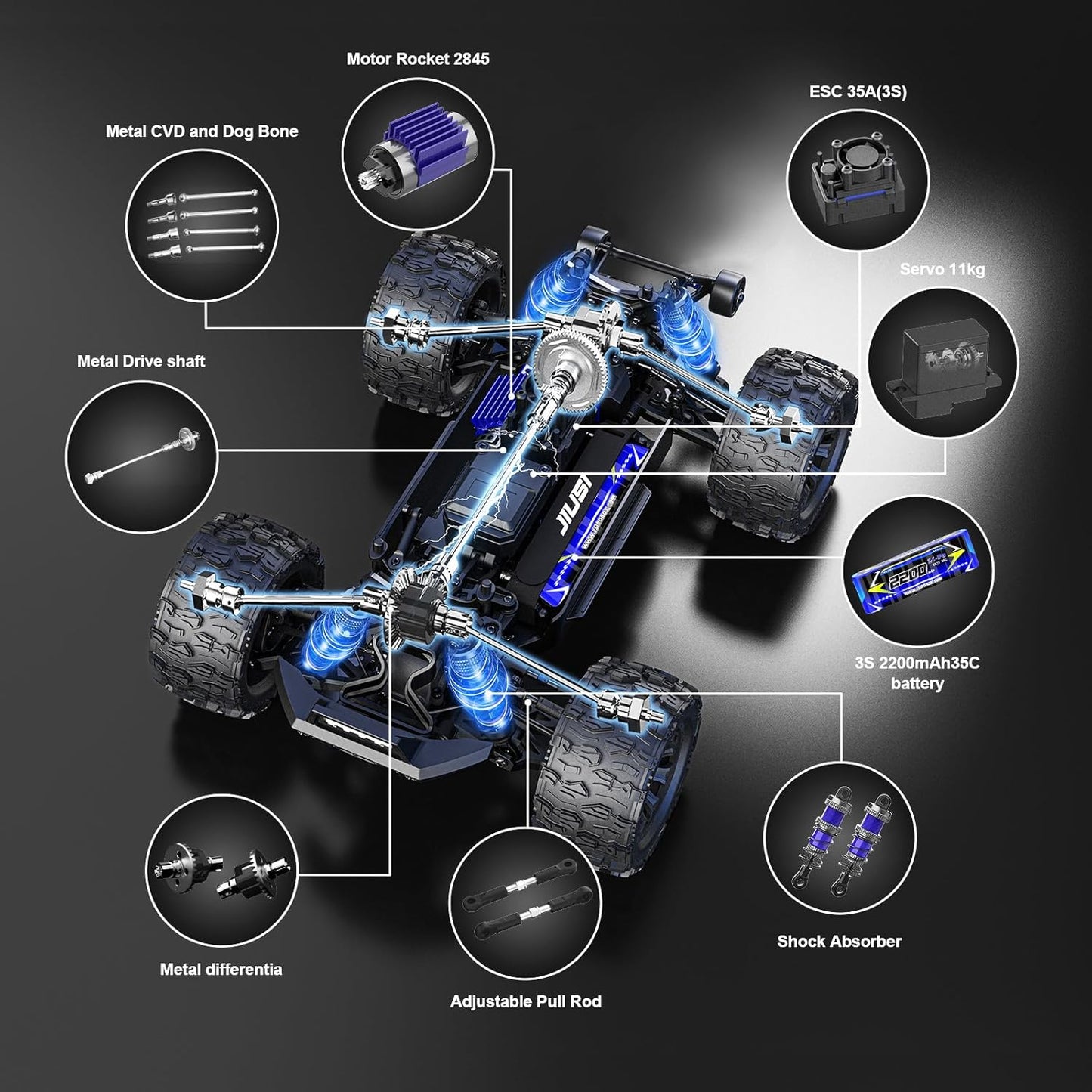 JIUSI 1/16 Scale 4WD Brushless Off-Road RC Monster Truck