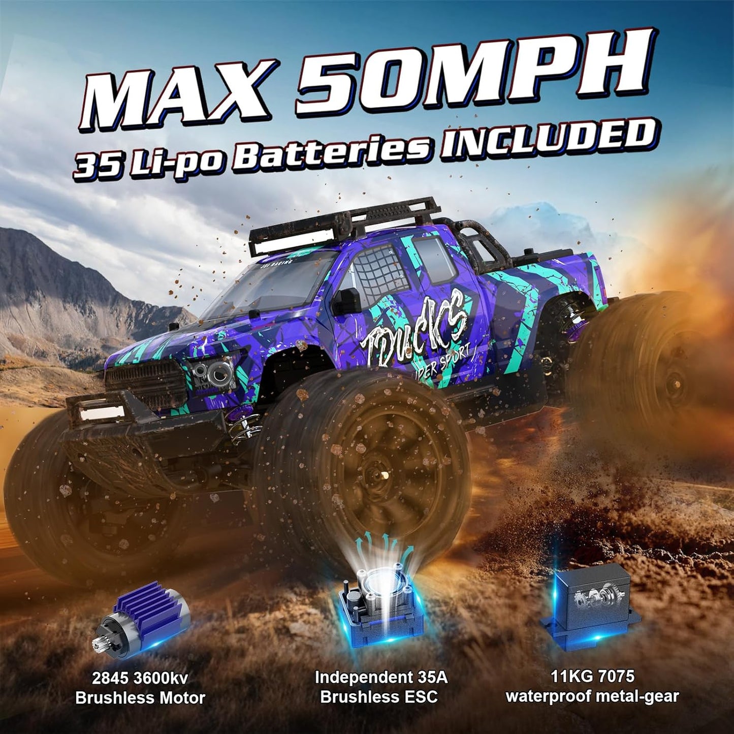 JIUSI 1/16 Scale 4WD Brushless Off-Road RC Monster Truck