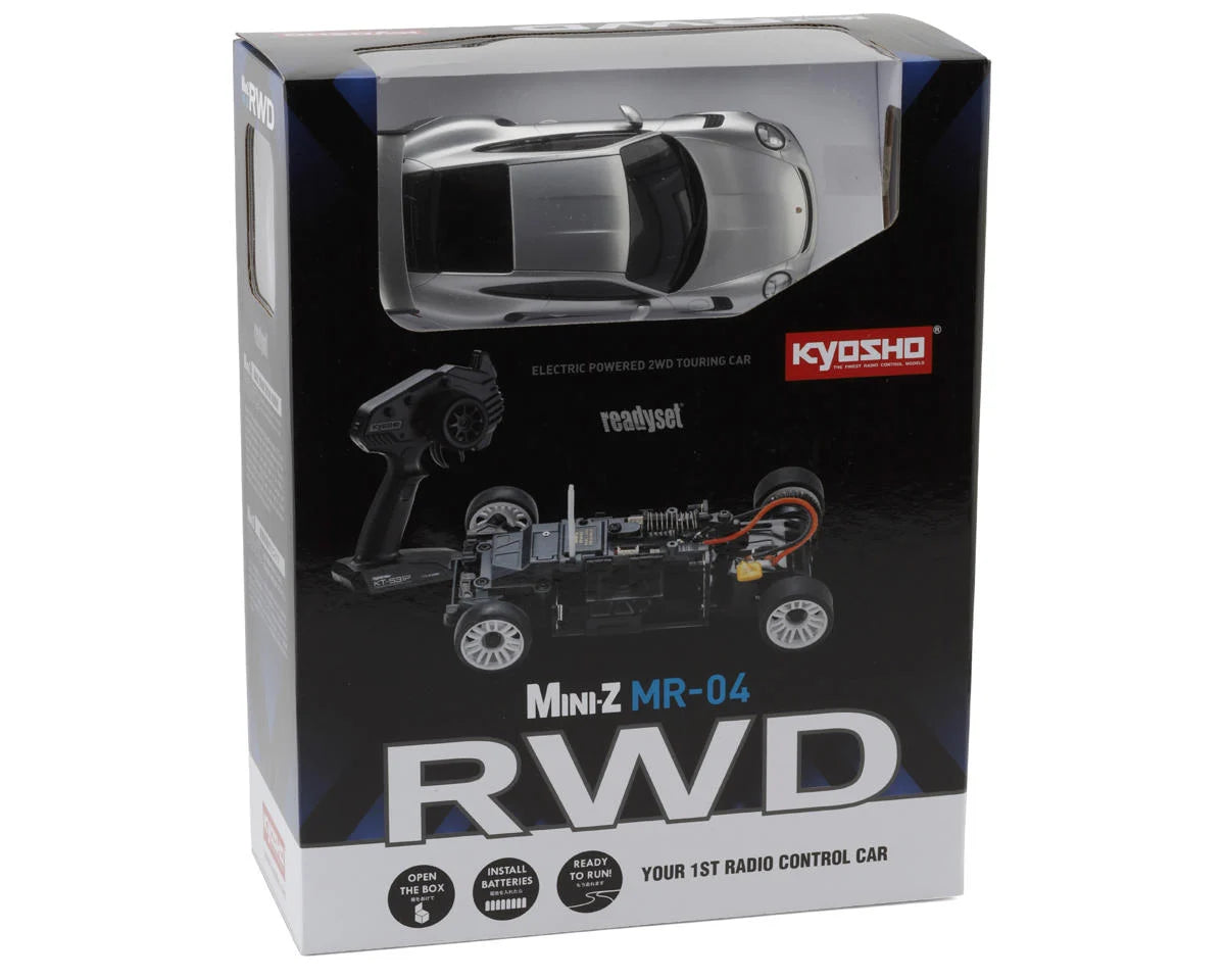 Kyosho 1/28 Mini-Z MR-04 RWD RTR RC Race Car with Porsche 911 GT3 RS Body – Silver