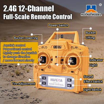 HUINA 1536 1/14 Scale 8WD Brushed RC Dump Truck Construction Vehicle Ready-to-Run with Lights & Sound