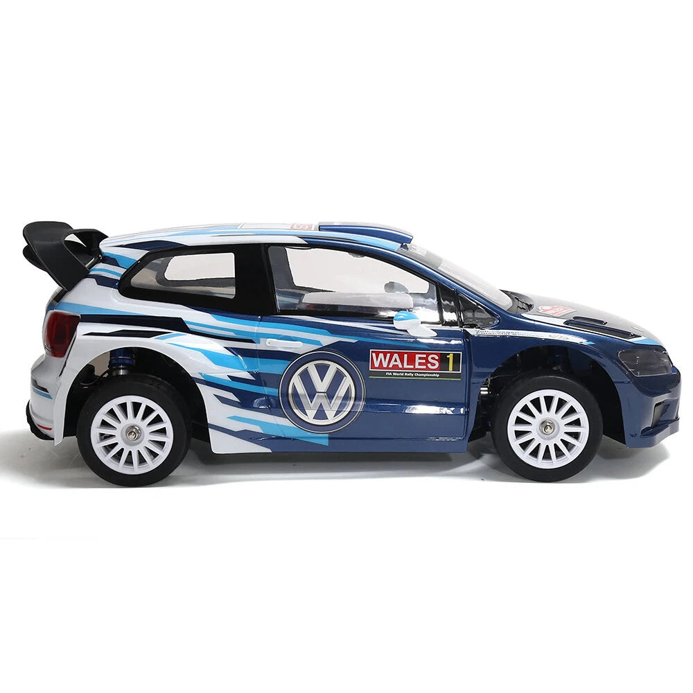 1/10 scale brushless RC rally car side profile view