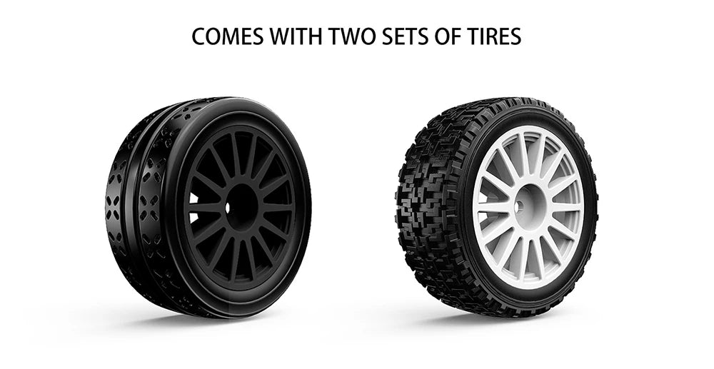 Two sets of tires on a white background with text indicating they come with two sets.