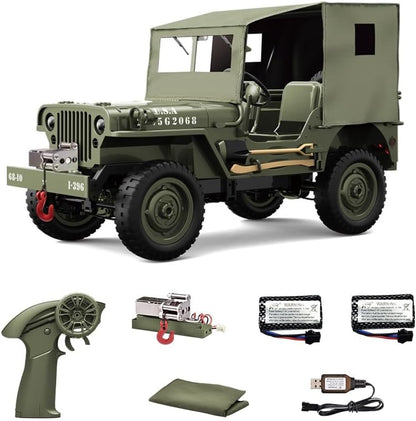 1/10 Willys MB Jeep 4WD Ready to Run RC Crawler with Tarpaulin and LED Lights