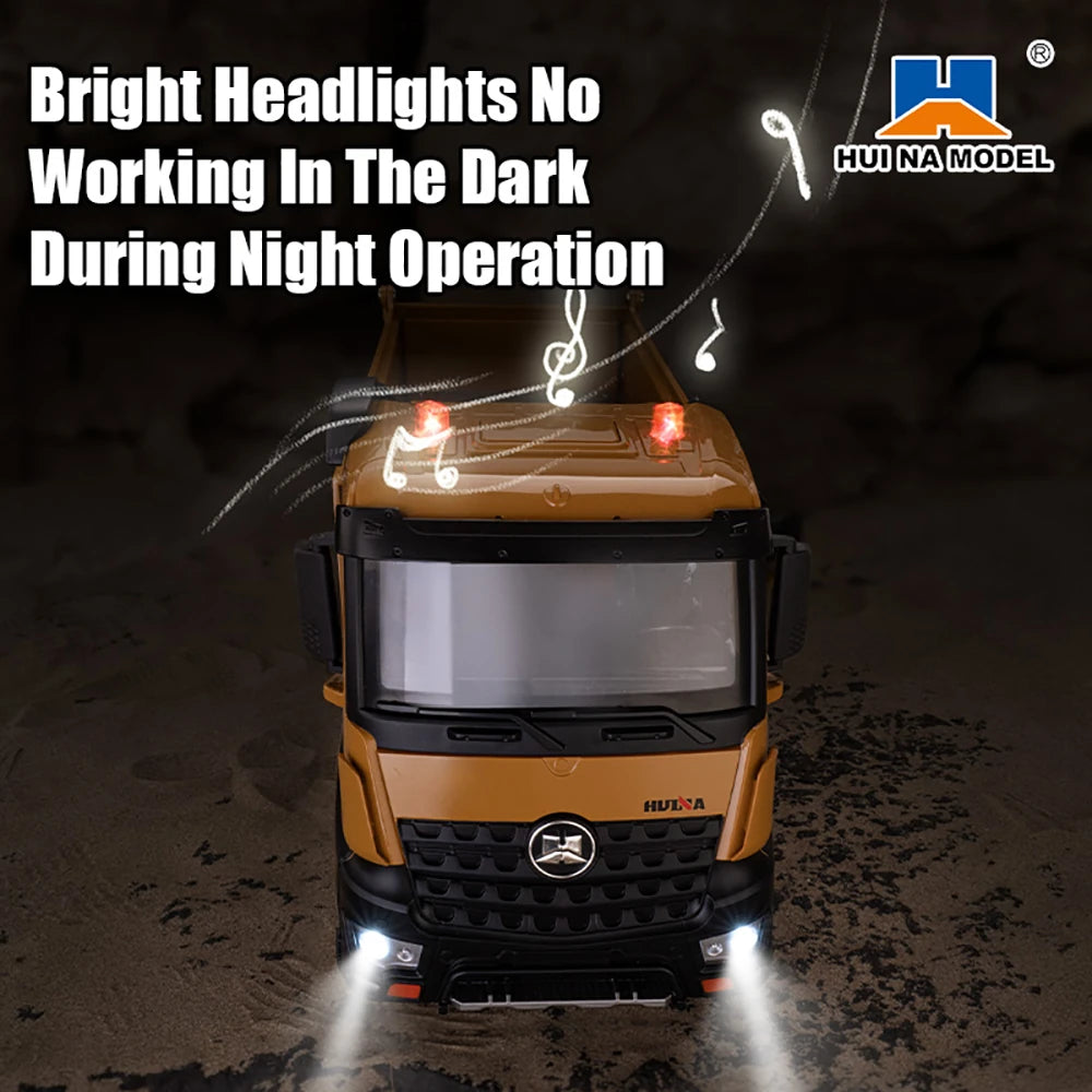 HUINA 1536 1/14 Scale 8WD Brushed RC Dump Truck Construction Vehicle Ready-to-Run with Lights & Sound