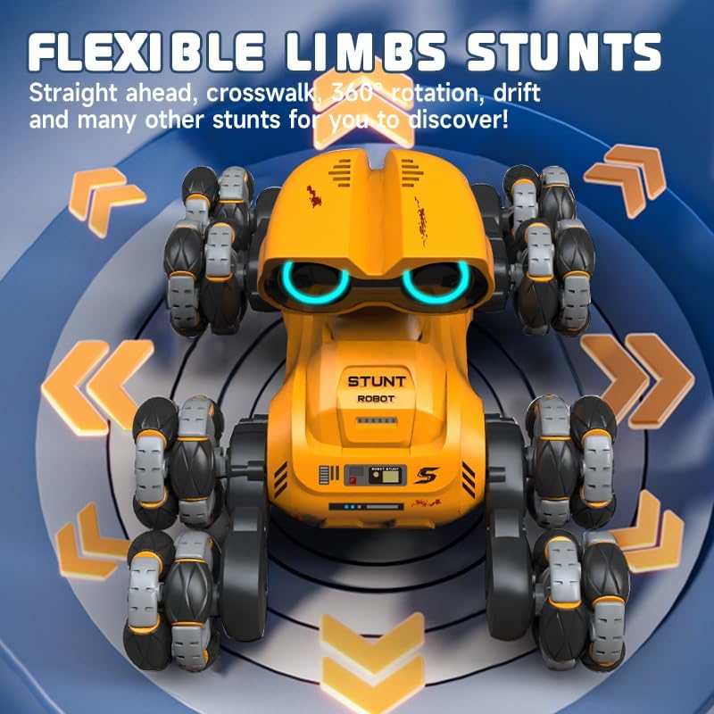 RiskOrb 8 Wheels RC Robot Stunt Car with 360° Rotation and LED Lights