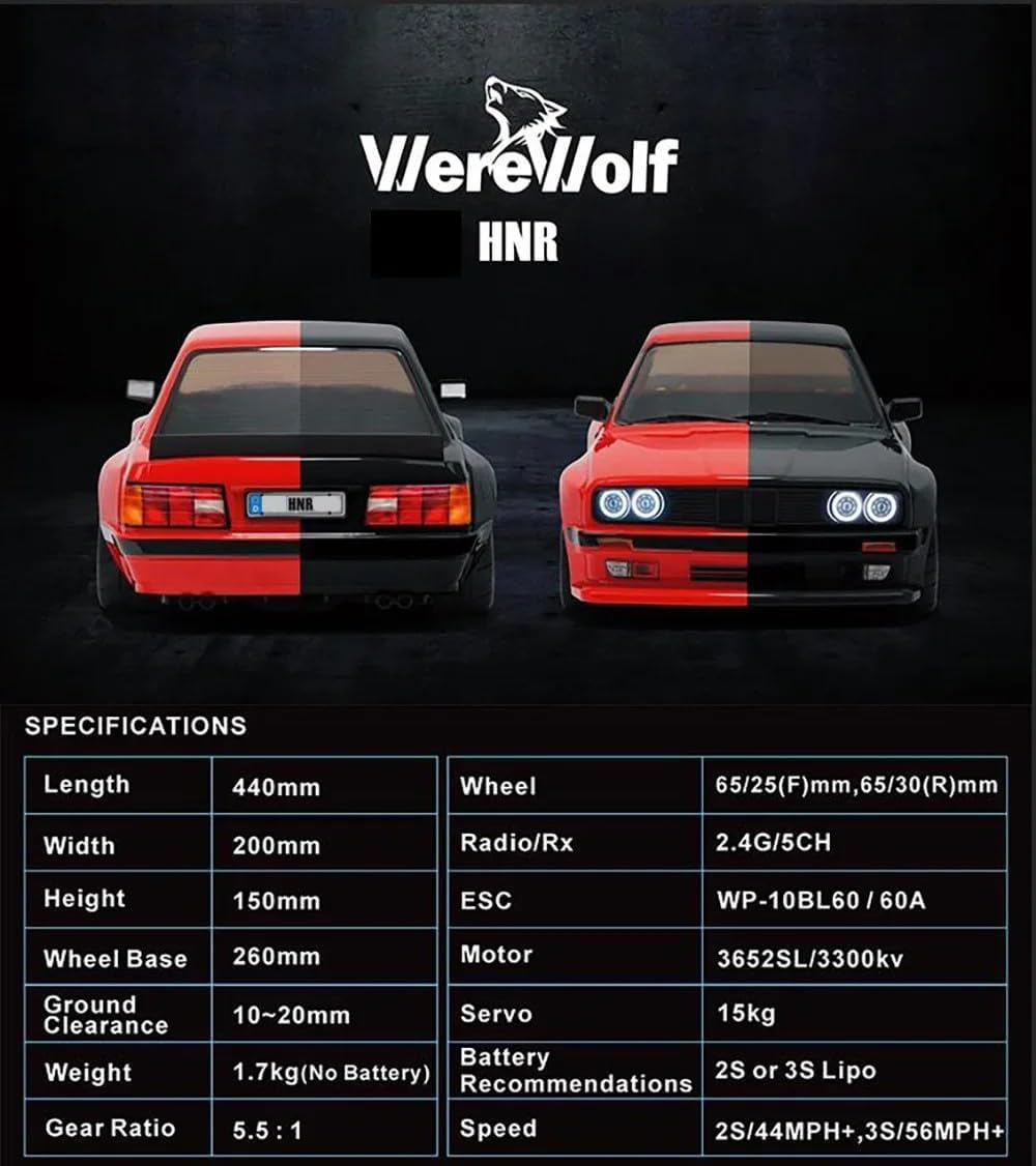 HNR Werewolf 1/10 Scale 4WD Brushless RC Race & Drift Car – High-Performance