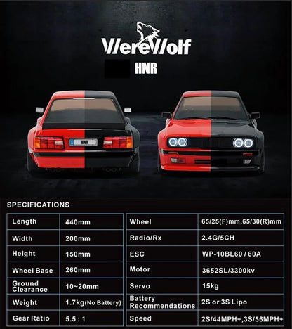 HNR Werewolf 1/10 Scale 4WD Brushless RC Race & Drift Car – High-Performance