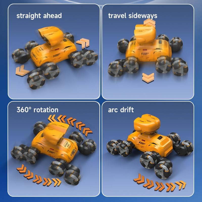 RiskOrb 8 Wheels RC Robot Stunt Car with 360° Rotation and LED Lights