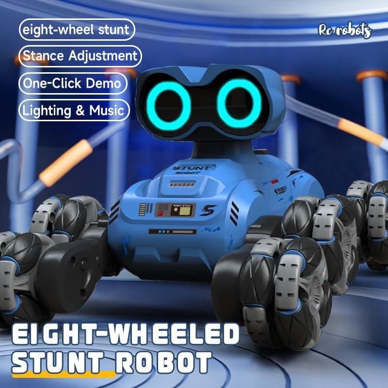 RiskOrb 8 Wheels RC Robot Stunt Car with 360° Rotation and LED Lights