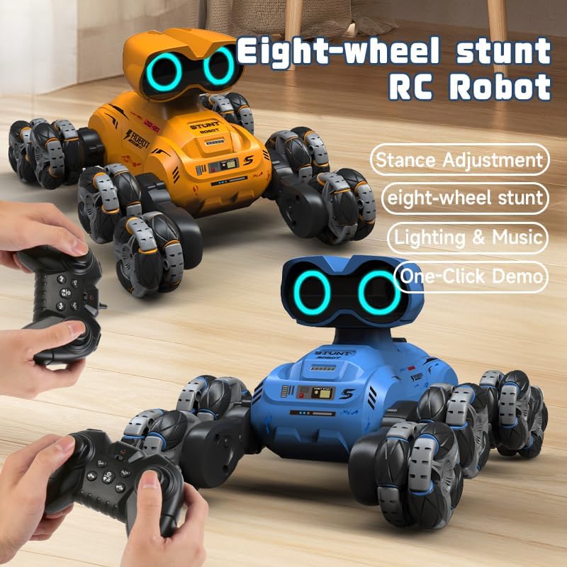 RiskOrb 8 Wheels RC Robot Stunt Car with 360° Rotation and LED Lights