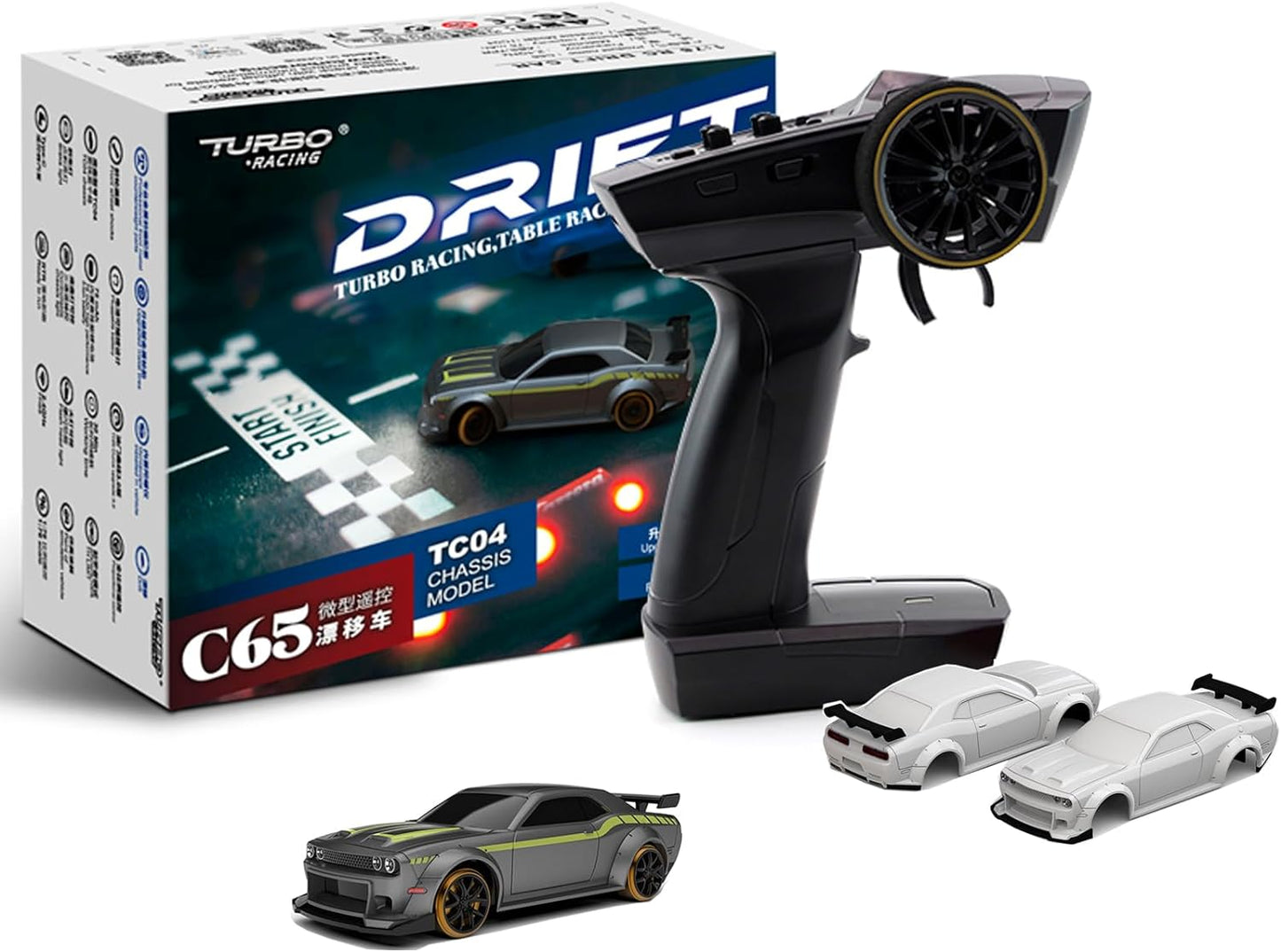 FLYCOLOR Turbo Racing 1:76 C65 Drift RC Car with Gyro RTR – Grey