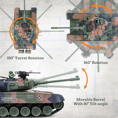 1/18 Scale T-90 4WD RC Battle Tank Ready-to-Run with BB Launcher, Smoke, Sound and Lights