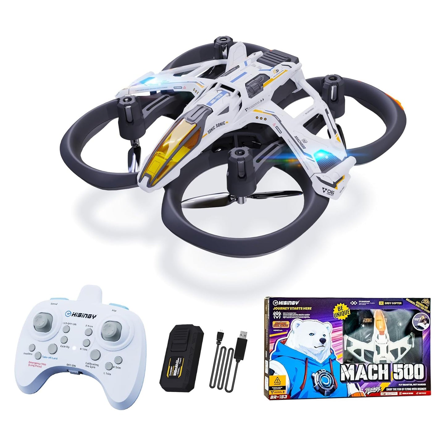 HISINGY Mach 500 Mini Drone – Optical Flow, LED Lights, Beginner Friendly