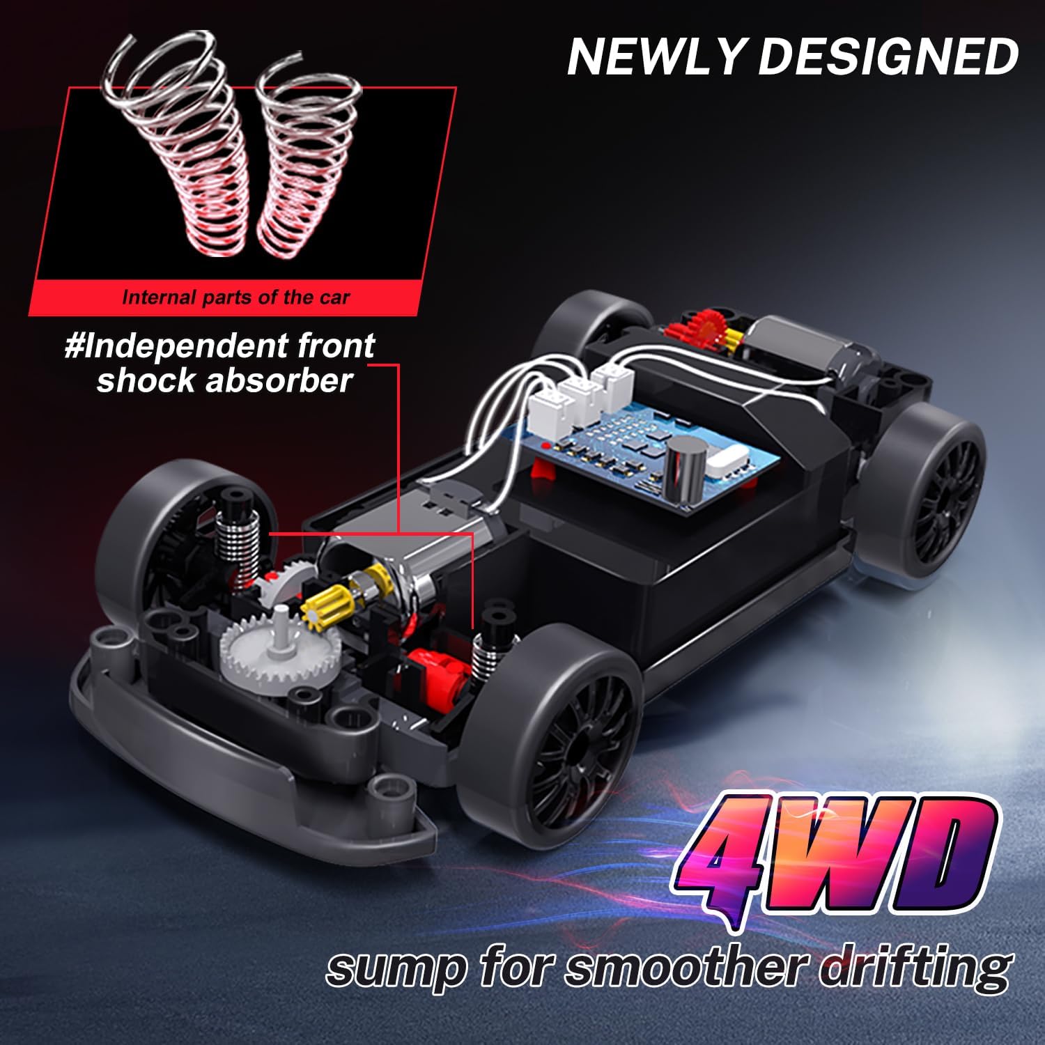 ACAMMZAR 1/24 Nissan GT-R inspired RC drift car chassis with shock absorber and wiring