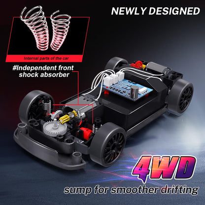 ACAMMZAR 1/24 Nissan GT-R inspired RC drift car chassis with shock absorber and wiring