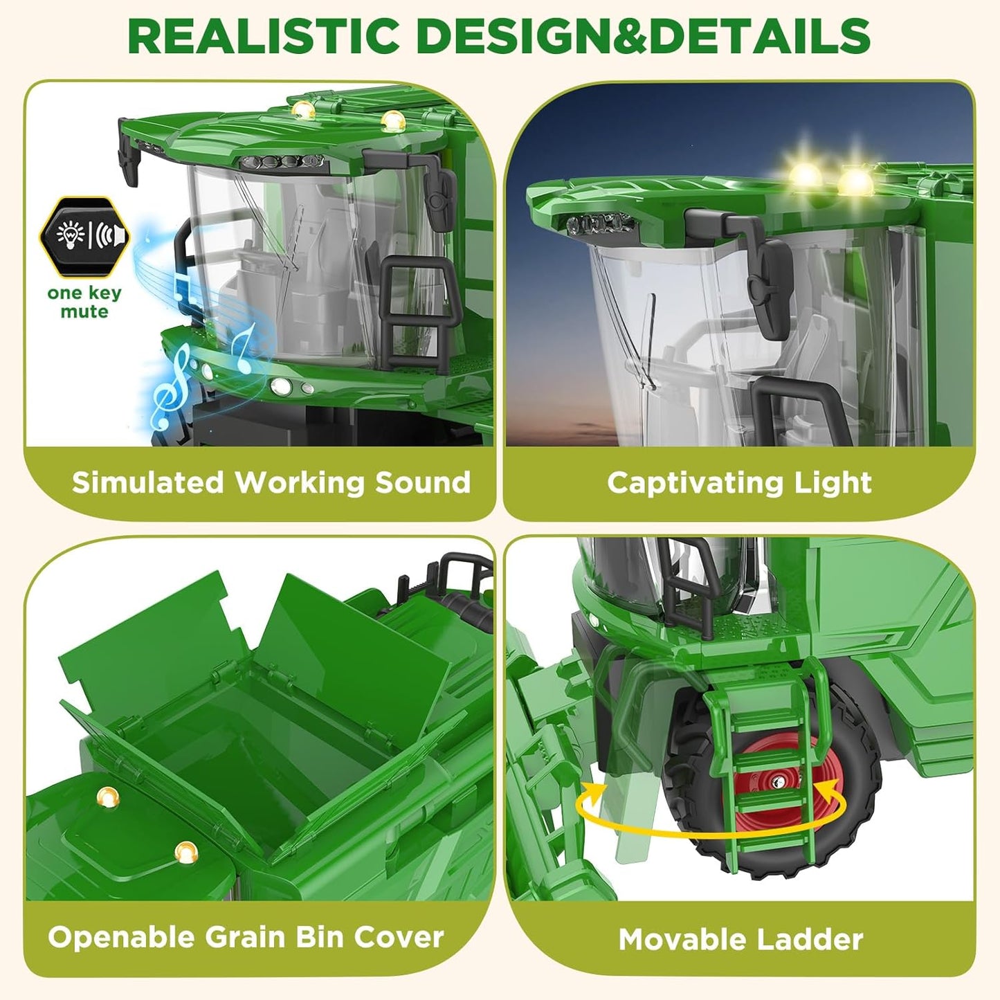 2.4GHz RC Combine Harvester 1/24 Scale 4WD Farm Vehicle Ready-to-Run with Lights and Sounds