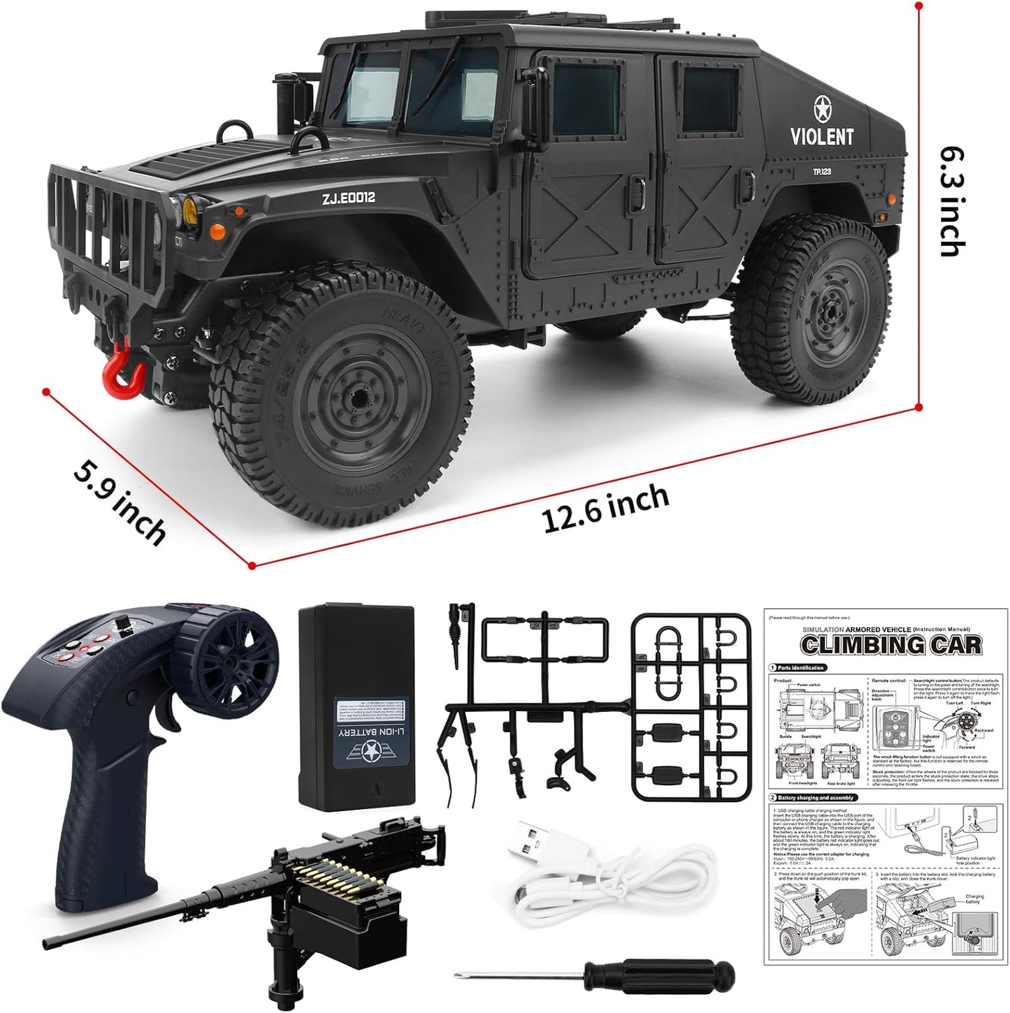 SWATOW 1/14 Scale 4WD Brushed RC Military Rock Crawler - All-Terrain Truck Ready-to-Run with LED Lights