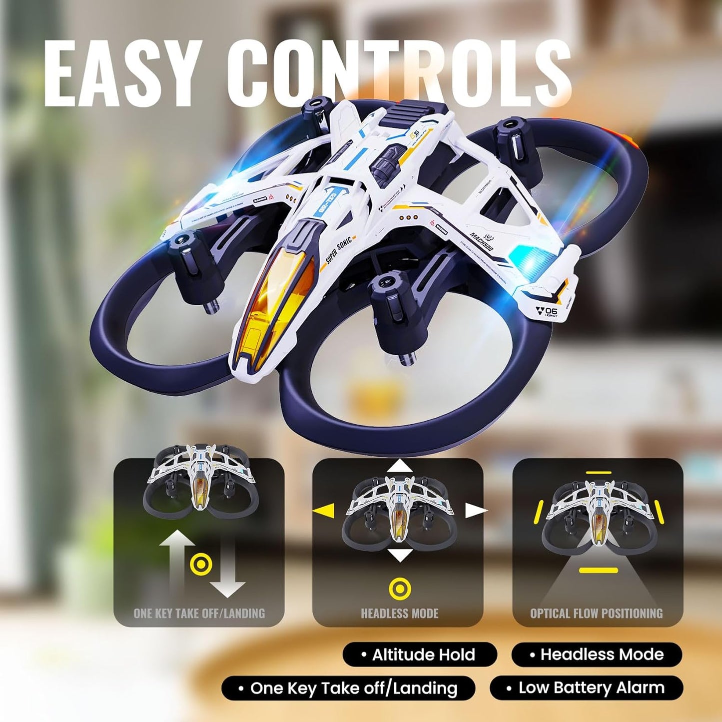 HISINGY Mach 500 Mini Drone – Optical Flow, LED Lights, Beginner Friendly