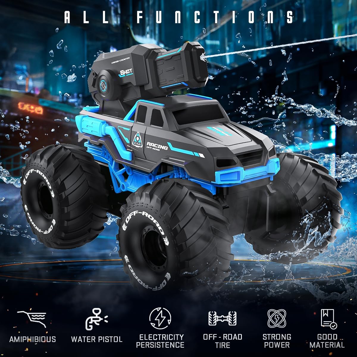 BEZGAR amphibious RC truck front three-quarter with features