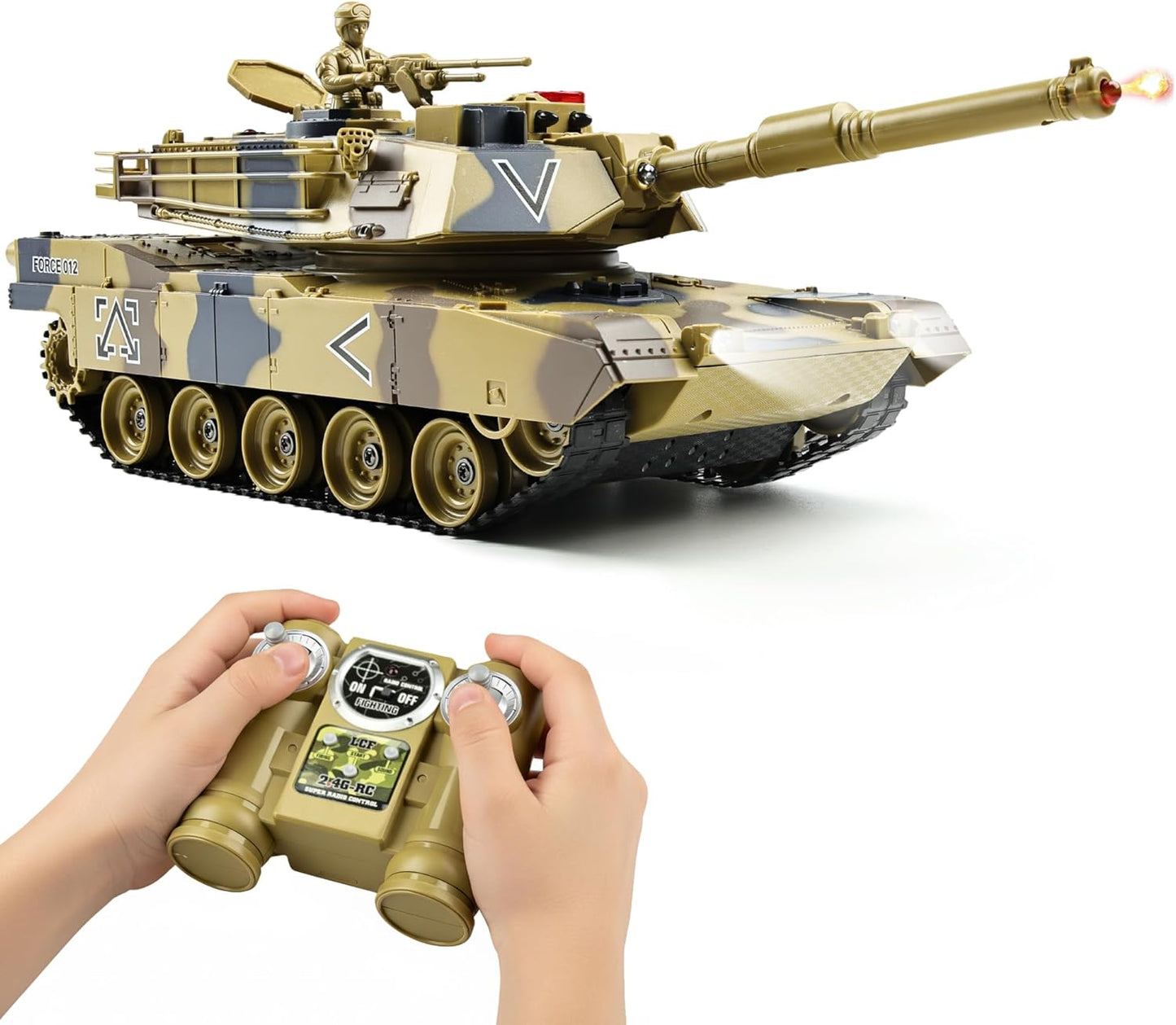 KAIM Kid's 1/24 US M1A2 Abrams RC Battle Tank with Smoke, Lights & Sounds