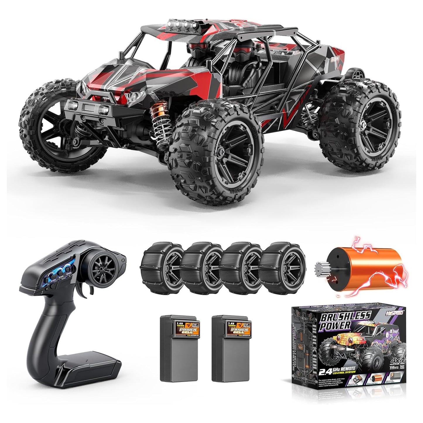 1/14 Scale 4WD Brushless RC Car – Full Roll-Cage Frame, 50 km/h Top Speed