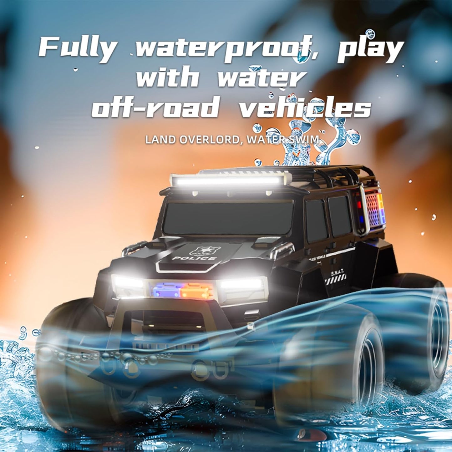 Threeking 1/16 Waterproof Amphibious Police Truck – 4WD RC Monster Truck