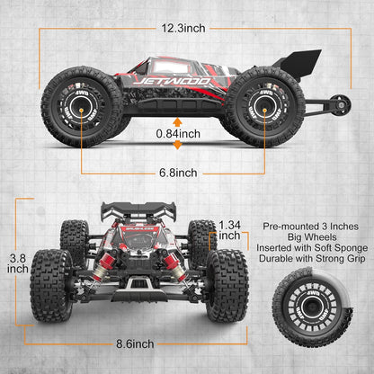 Jetwood 1/16 4WD Brushless Off-Road RC Buggy – Max 42 mph, Twinshell RTR